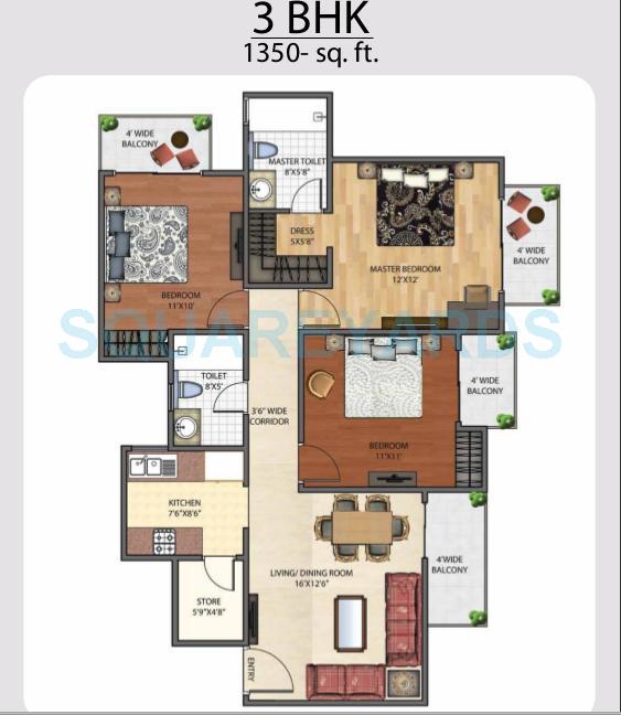 brys indiahomz apartment 3bhk 1550sqft 1