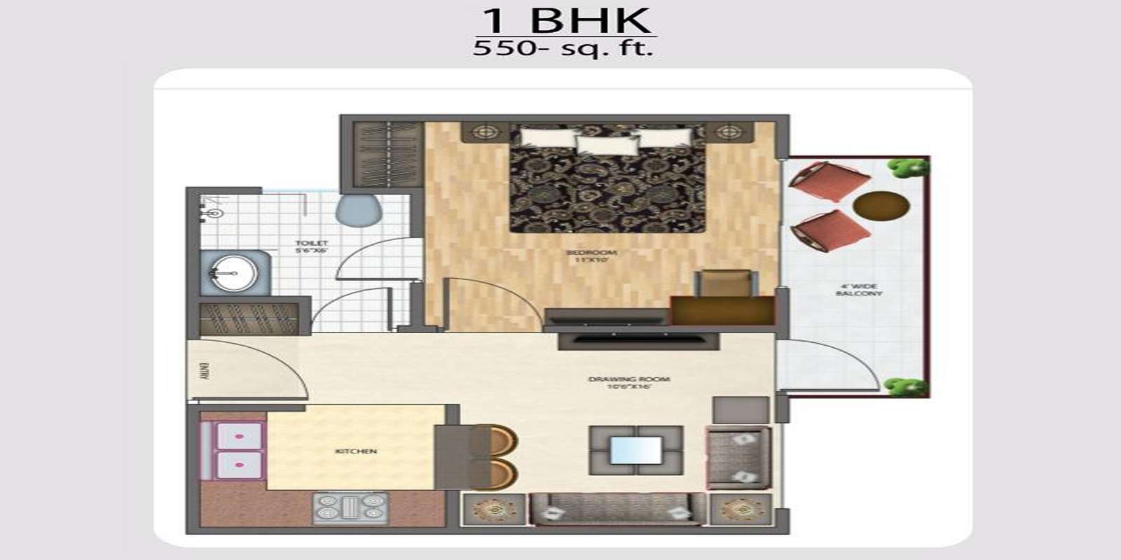 1 BHK 550 Sq. Ft. Apartment in Brys Indihomz