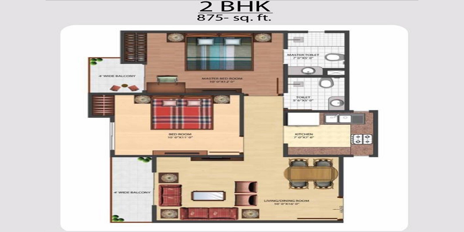 Floor plan of 2 BHK 875 Sq. Ft. Apartment in Brys Indihomz, Greater Noida