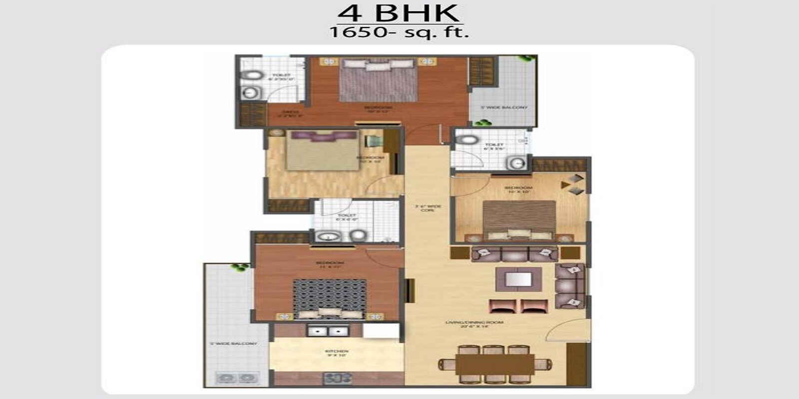 Floor plan of 4 BHK 1650 Sq. Ft. Apartment in Brys Indihomz, Greater Noida