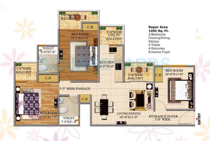 3 BHK 1295 Sq. Ft. Apartment