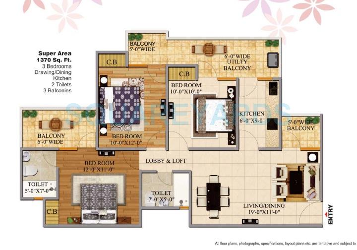 3 BHK 1370 Sq. Ft. Apartment