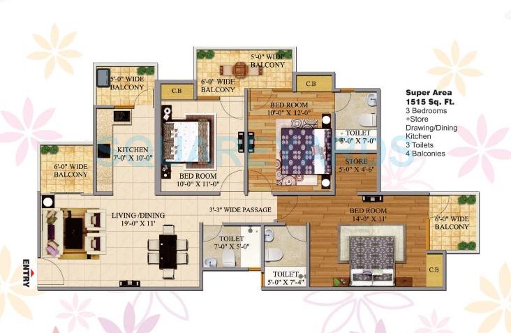 3 BHK 1515 Sq. Ft. Apartment