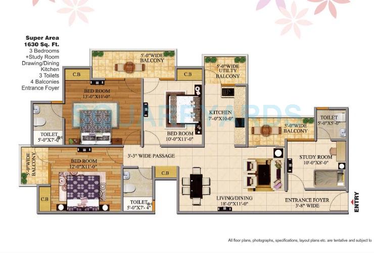 3 BHK 1630 Sq. Ft. Apartment