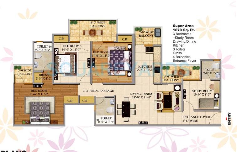 3 BHK 1670 Sq. Ft. Apartment