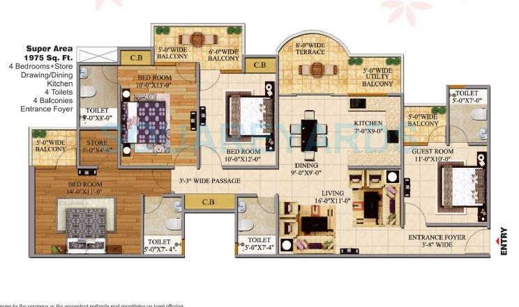 4 BHK 1975 Sq. Ft. Apartment