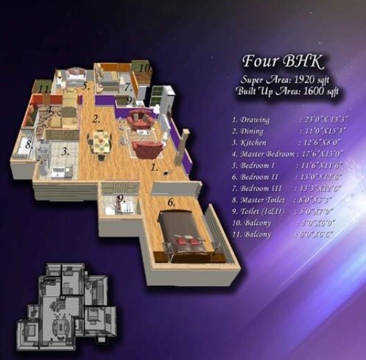 Floor plan of 4 BHK 1920 Sq. Ft. Apartment in Celestial Palace, Greater Noida