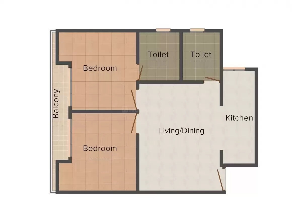 Floor plan of 2 BHK 985 Sq. Ft. Apartment in City Life Dev Residency, Greater Noida