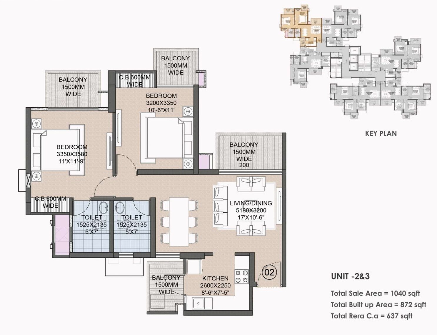 2 BHK 1040 Sq. Ft. Apartment