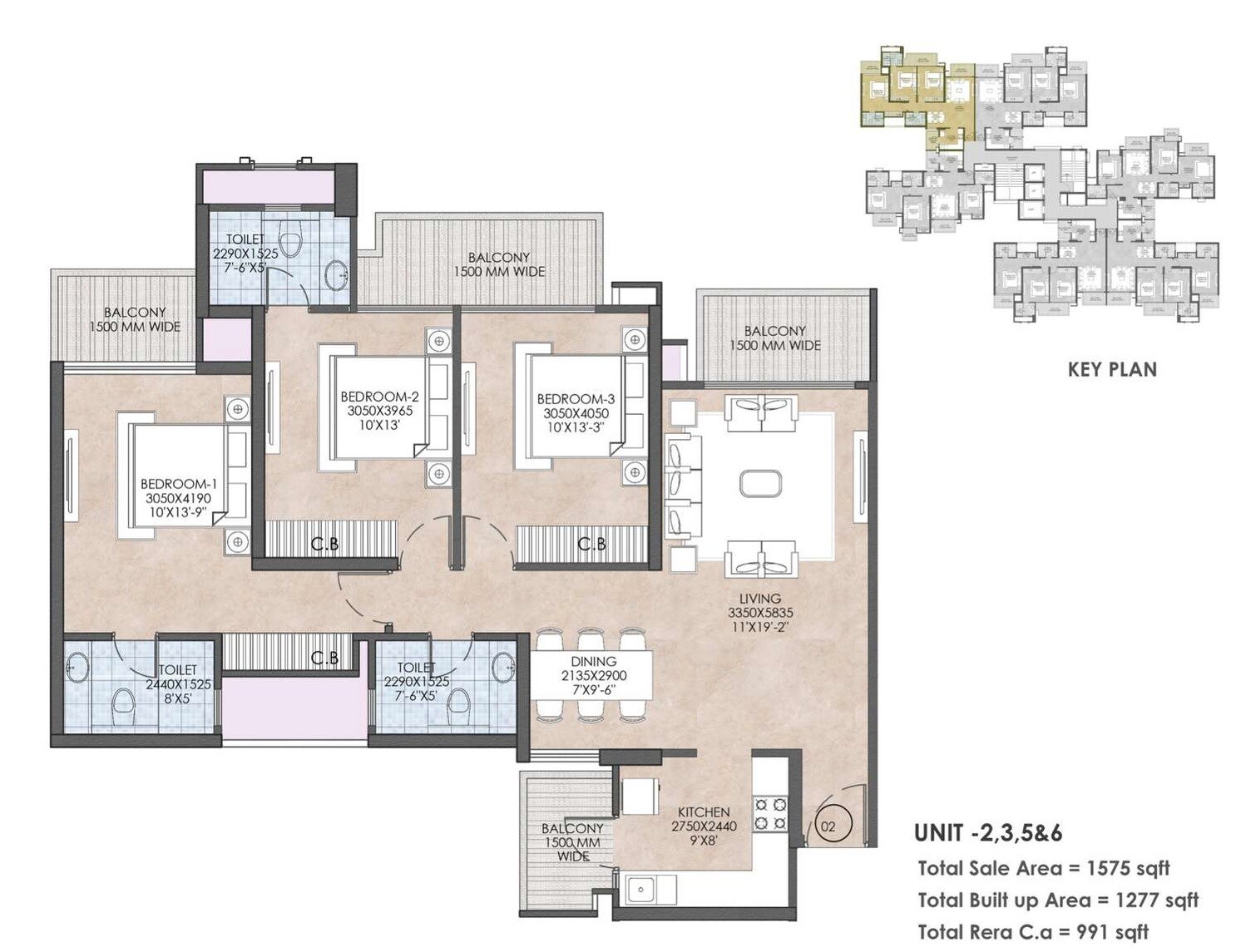 3 BHK 1575 Sq. Ft. Apartment