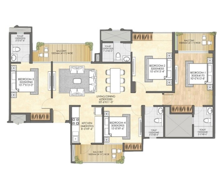 4 BHK 1780 Sq. Ft. Apartment