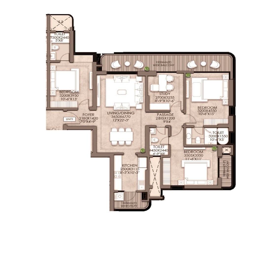 Floor plan of 3 BHK 2295 Sq. Ft. Apartment in CRC Maesta, Greater Noida