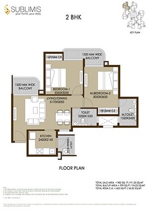 Floor plan of 2 BHK 982 Sq. Ft. Apartment in CRC Sublimis, Greater Noida