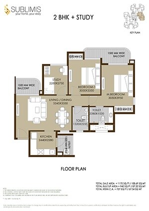 Floor plan of 2 BHK 1170 Sq. Ft. Apartment in CRC Sublimis, Greater Noida