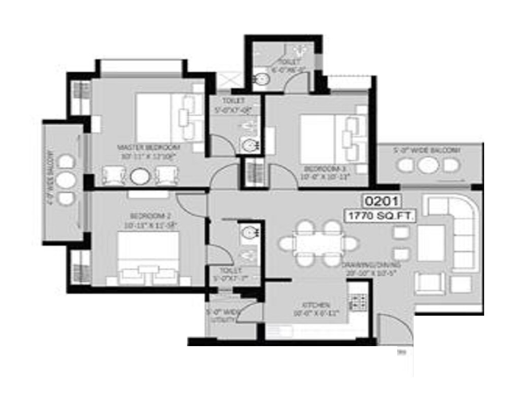 Floor plan of 3 BHK 1770 Sq. Ft. Apartment in DAH NX one Hive, Greater Noida