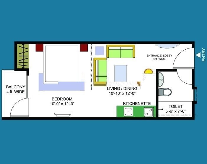 Floor plan of 1 BHK 550 Sq. Ft. Apartment in Design Arch eHomes, Greater Noida