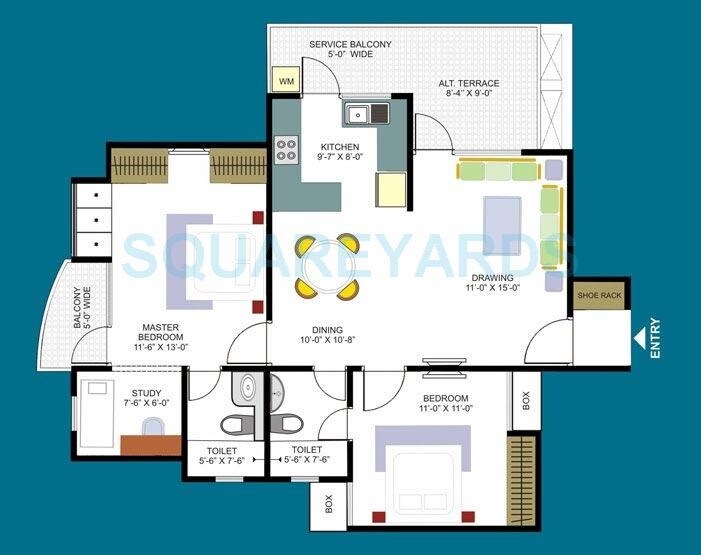 Floor plan of 2 BHK 1210 Sq. Ft. Apartment in Design Arch eHomes, Greater Noida