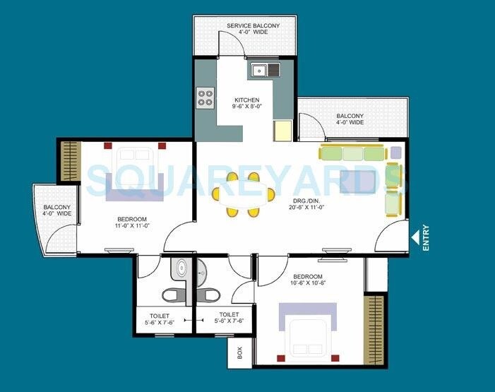 Floor plan of 2 BHK 900 Sq. Ft. Apartment in Designarch E Studios, Greater Noida