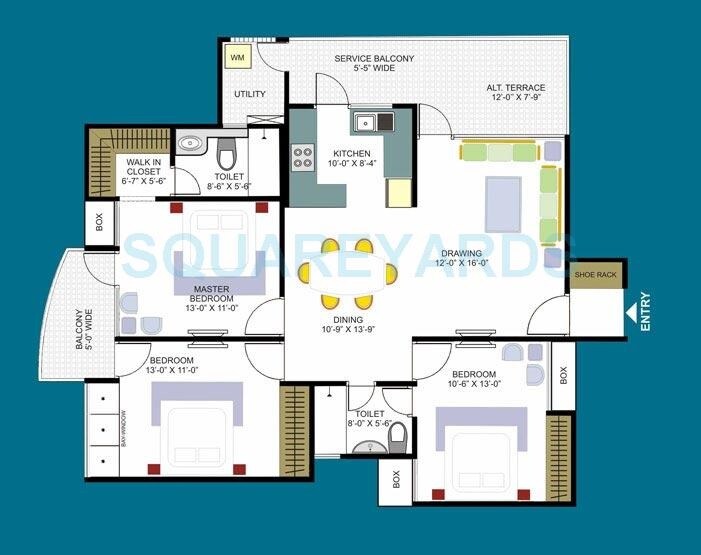 Floor plan of 3 BHK 1825 Sq. Ft. Apartment in Designarch E Studios, Greater Noida