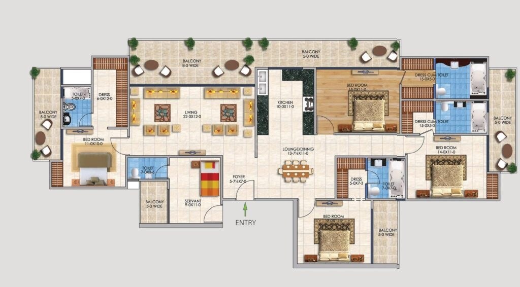 Floor plan of 4 BHK 3210 Sq. Ft. Penthouse in Dev Sai Sports Home Phase 2, Greater Noida