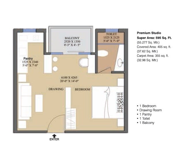 1 BHK 595 Sq. Ft. Apartment