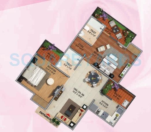 Floor plan of 2 BHK 1155 Sq. Ft. Apartment in Divyansh Flora, Greater Noida