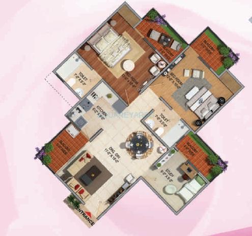 Floor plan of 2 BHK 1350 Sq. Ft. Apartment in Divyansh Flora, Greater Noida