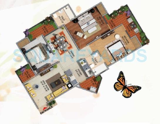 Floor plan of 3 BHK 1475 Sq. Ft. Apartment in Divyansh Flora, Greater Noida