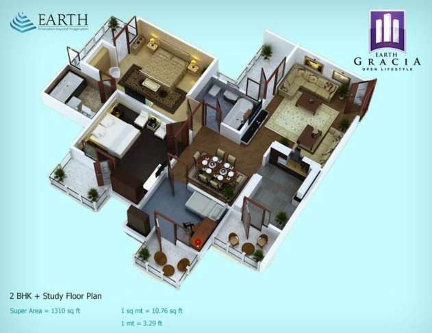 2 BHK 1310 Sq. Ft. Apartment in Earth Gracia II