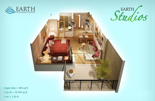 1 BHK 465 Sq. Ft. Apartment in Earth Studios