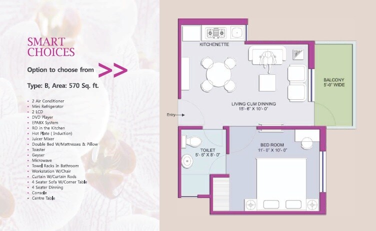 Floor plan of 570 Sq. Ft. Studio in Earthcon Beetle Orchid, Greater Noida