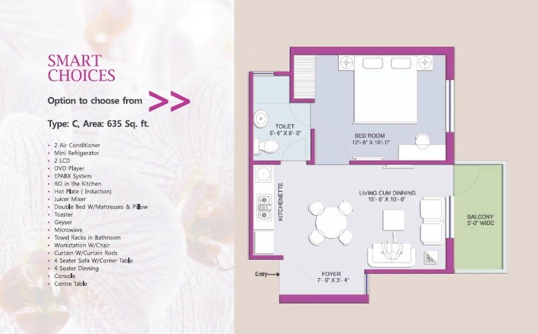 Floor plan of 635 Sq. Ft. Studio in Earthcon Beetle Orchid, Greater Noida