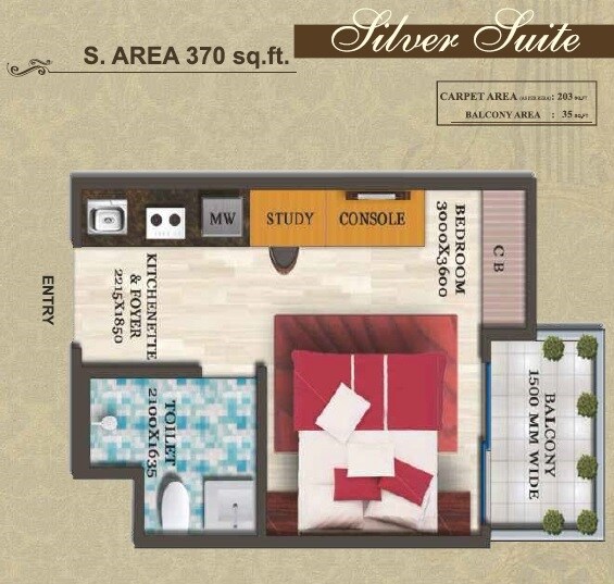Floor plan of 1 BHK 370 Sq. Ft. Apartment in Earthcon Beetle Suites, Greater Noida