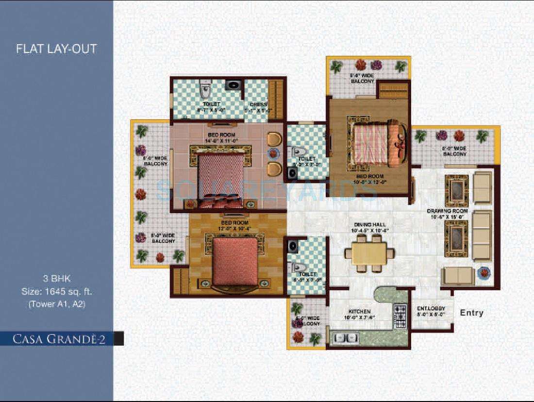 earthcon casa grande ii apartment 3bhk 1645sqft 1