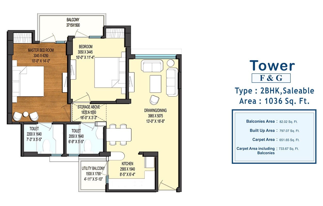 2 BHK 1036 Sq. Ft. Apartment