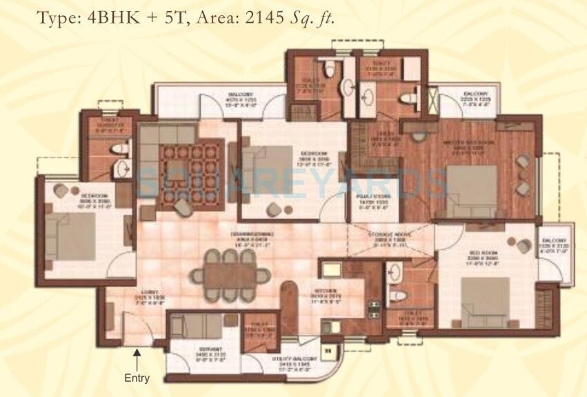 Floor plan of 4 BHK 2145 Sq. Ft. Apartment in Earthcon Casa Royale II, Greater Noida