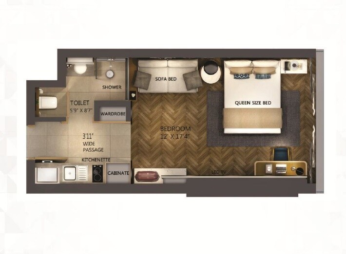Floor plan of 525 Sq. Ft. Studio in Earthcon Regal Emporia The Halt, Greater Noida