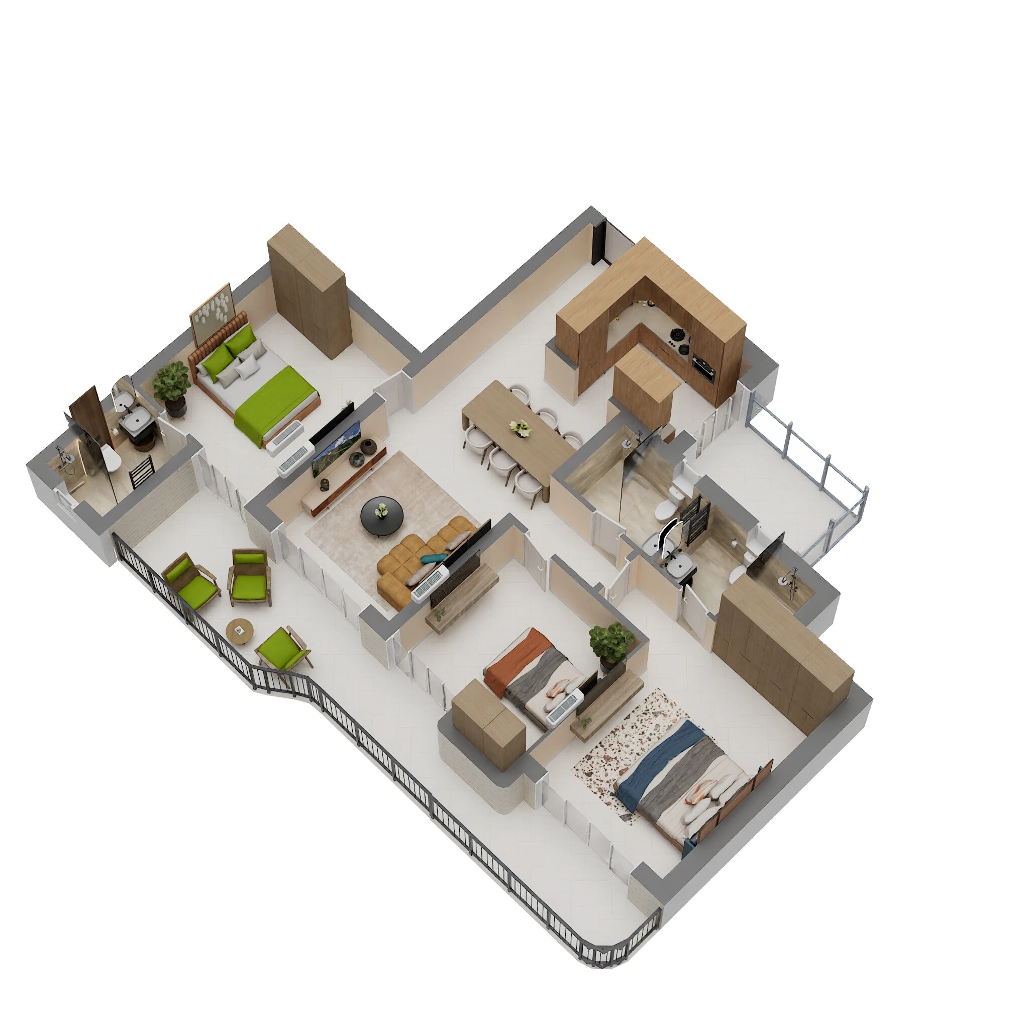 Floor plan of 3 BHK 1825 Sq. Ft. Apartment in Eldeco 7 Peaks Residences, Greater Noida