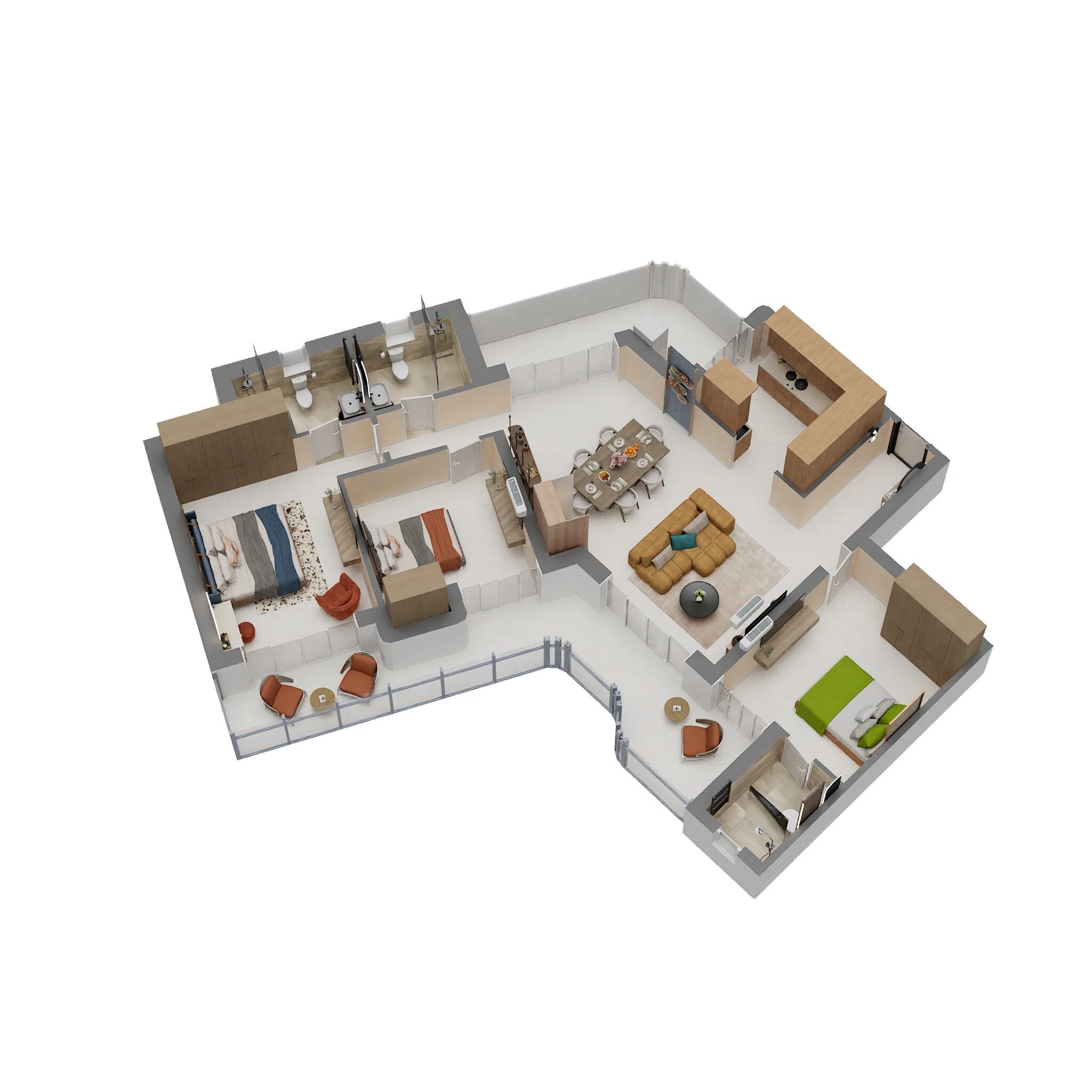 Floor plan of 3 BHK 2000 Sq. Ft. Apartment in Eldeco 7 Peaks Residences, Greater Noida