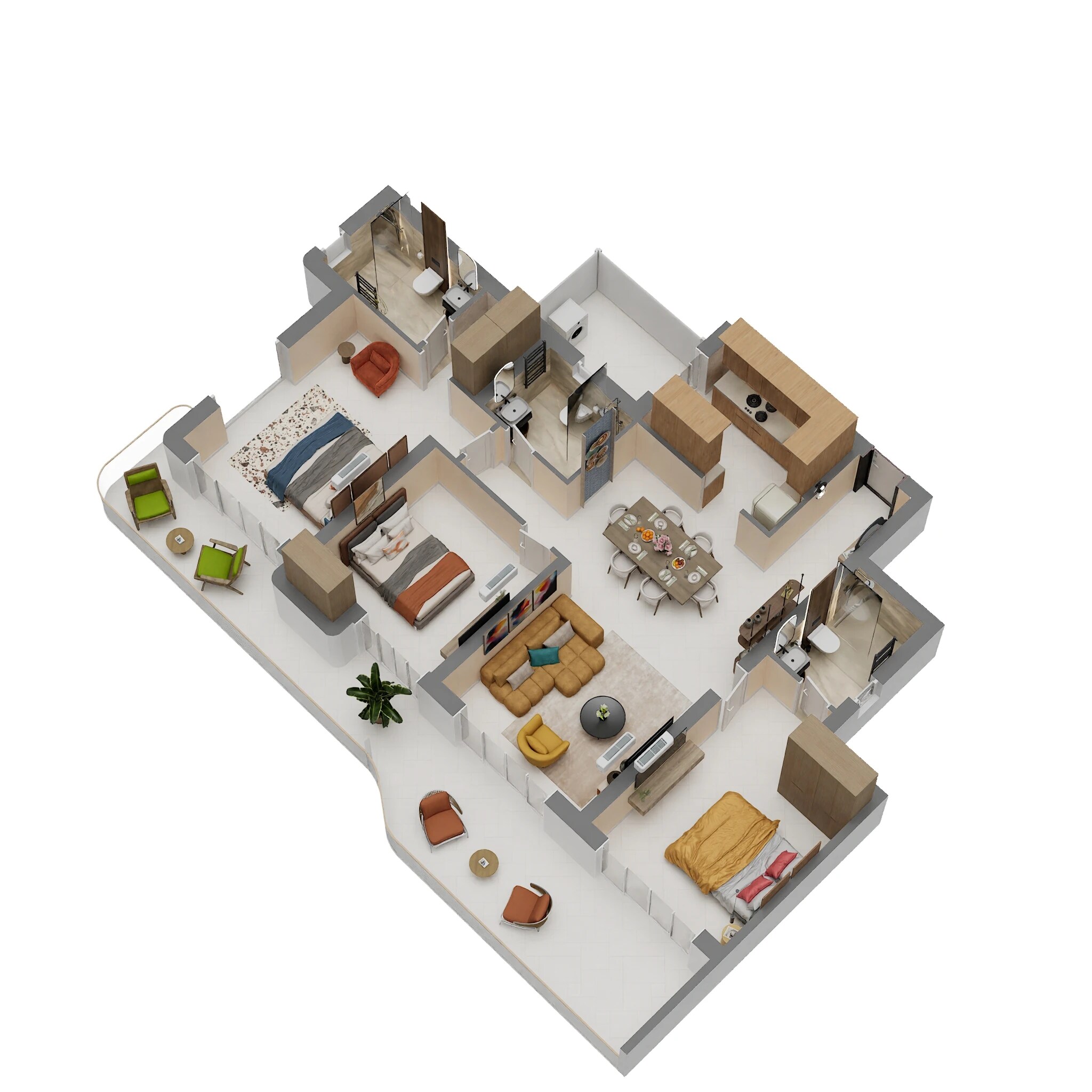 Floor plan of 3 BHK 2100 Sq. Ft. Apartment in Eldeco 7 Peaks Residences, Greater Noida