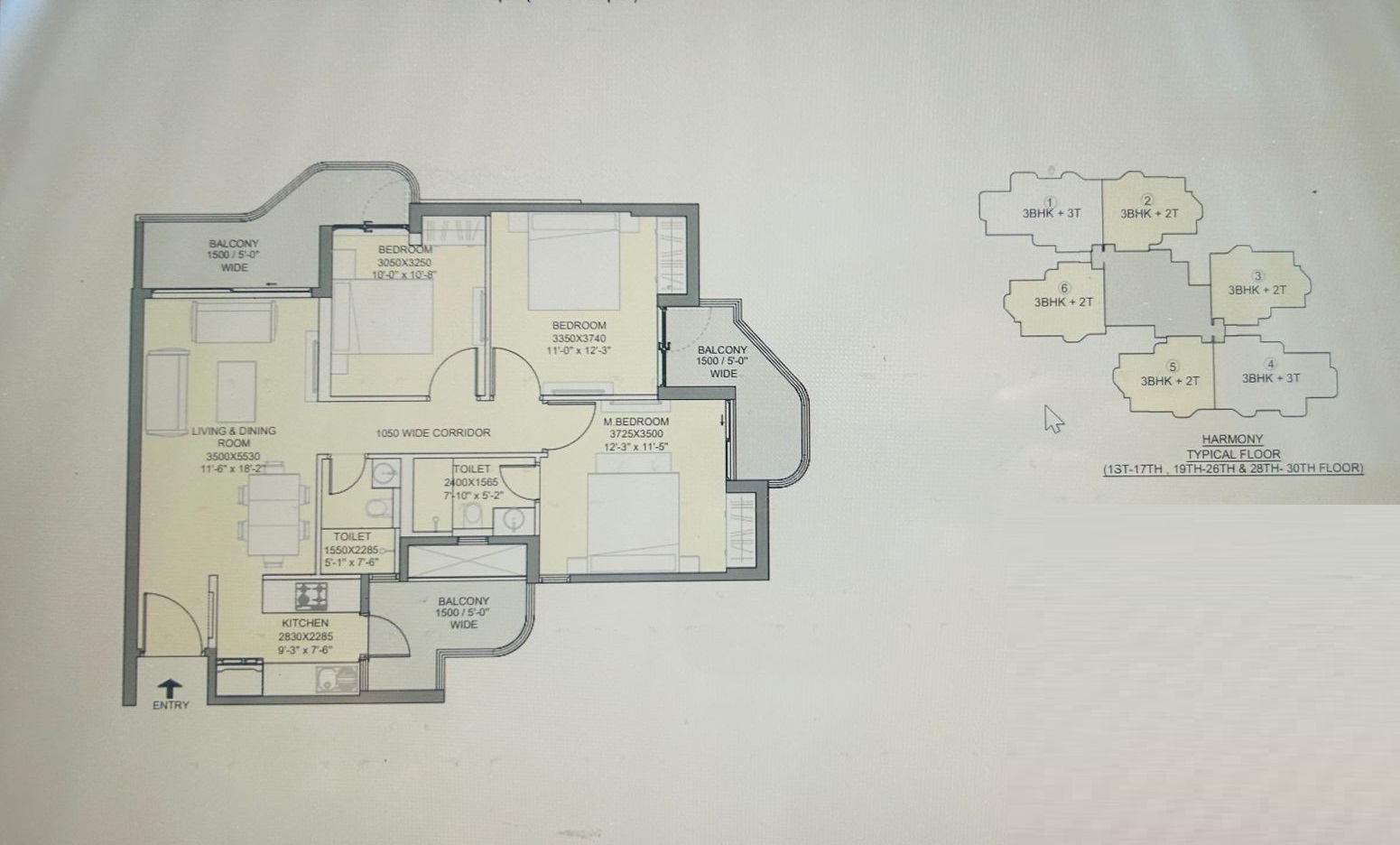 3 BHK 1550 Sq. Ft. Apartment in Eldeco Ballads Of Bliss
