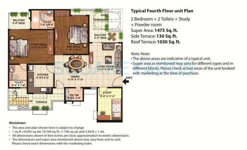 Floor plan of 2 BHK 1473 Sq. Ft. Apartment in Eldeco Mystic Green Phase II, Greater Noida