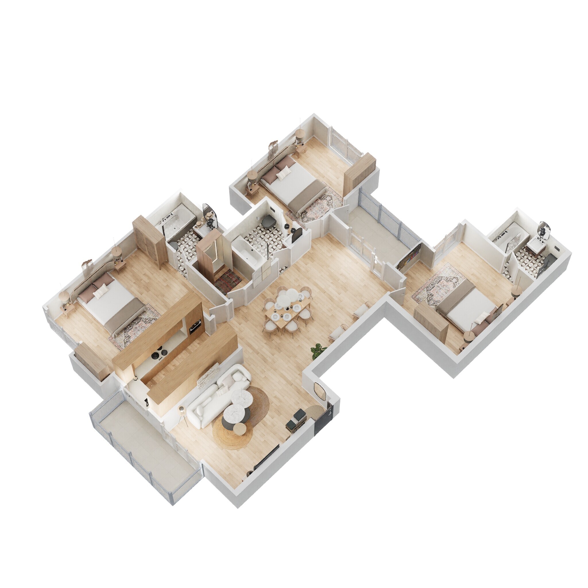 Floor plan of 3 BHK 1840 Sq. Ft. Apartment in Eldeco Riviera, Greater Noida