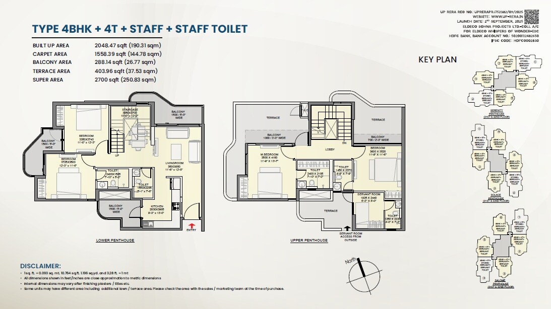Floor plan of 4 BHK 2700 Sq. Ft. Penthouse in Eldeco Whispers of Wonder, Greater Noida