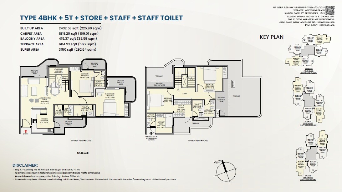 Floor plan of 4 BHK 3150 Sq. Ft. Penthouse in Eldeco Whispers of Wonder, Greater Noida