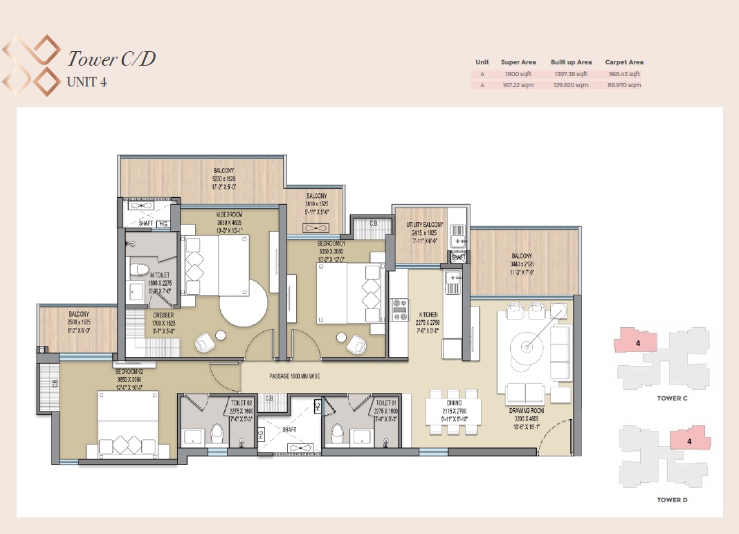 3 BHK 1397 Sq. Ft. Apartment in Elite X