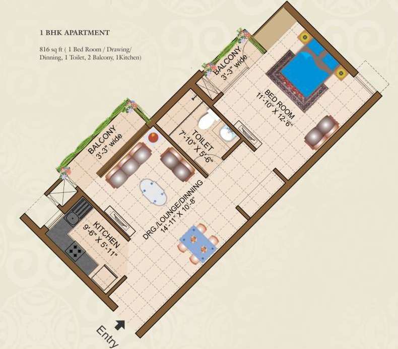 1 BHK 816 Sq. Ft. Apartment in Empire King And Queen Tower