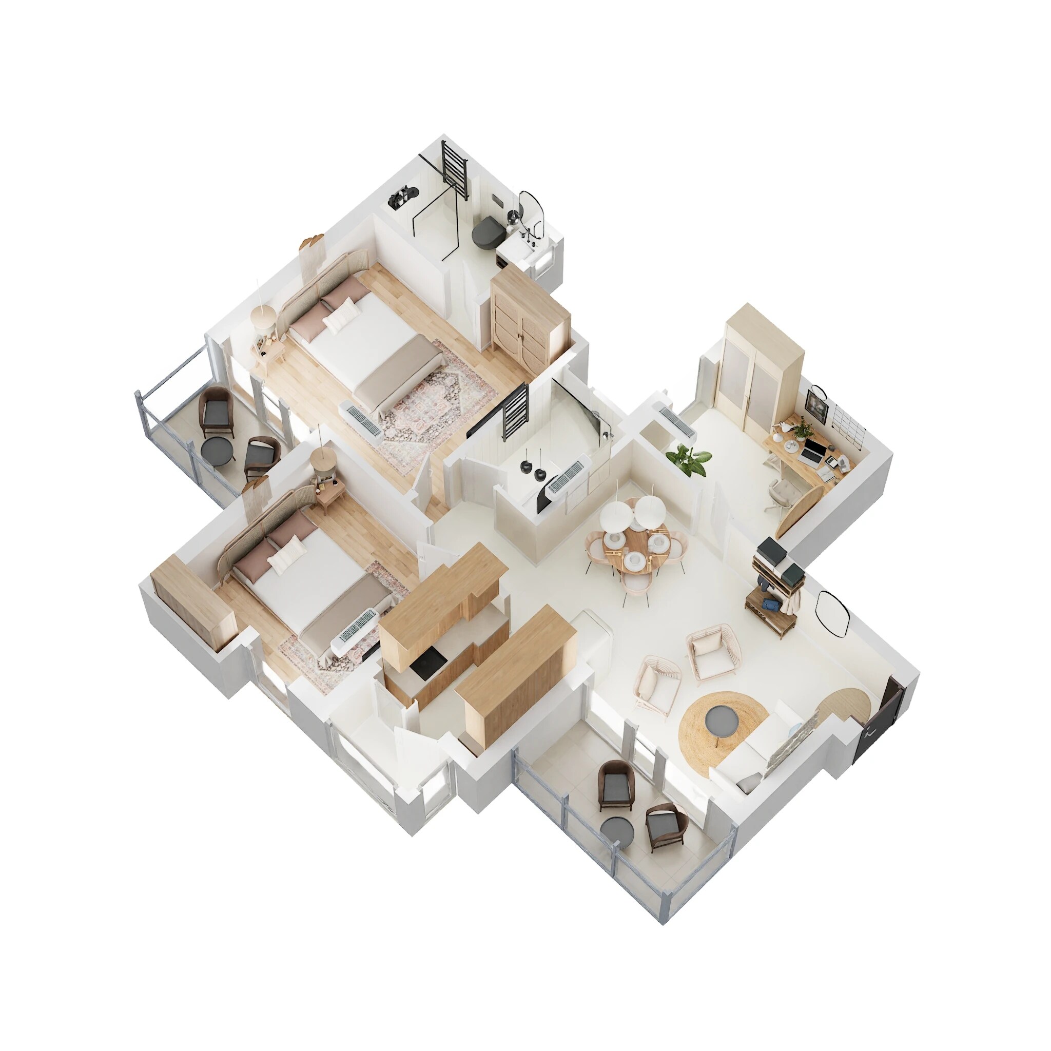 Floor plan of 2 BHK 1060 Sq. Ft. Apartment in Eros Sampoornam III, Greater Noida