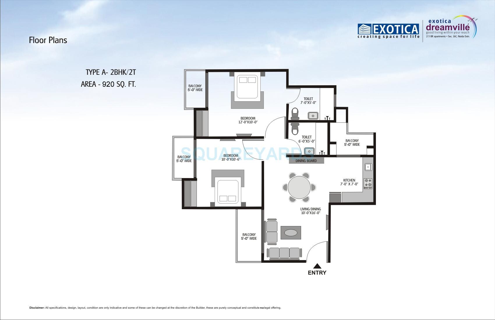 Floor plan of 2 BHK 920 Sq. Ft. Apartment in Exotica Dreamville, Greater Noida