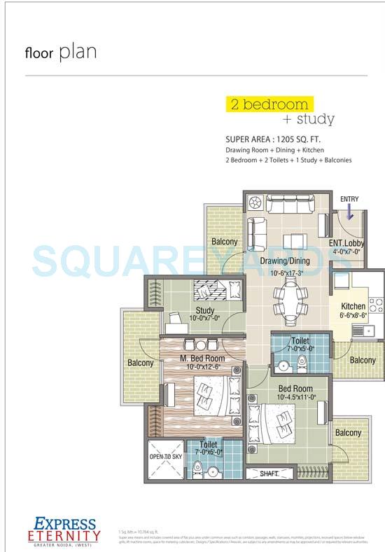 Floor plan of 2 BHK 1205 Sq. Ft. Apartment in Express Eternity, Greater Noida